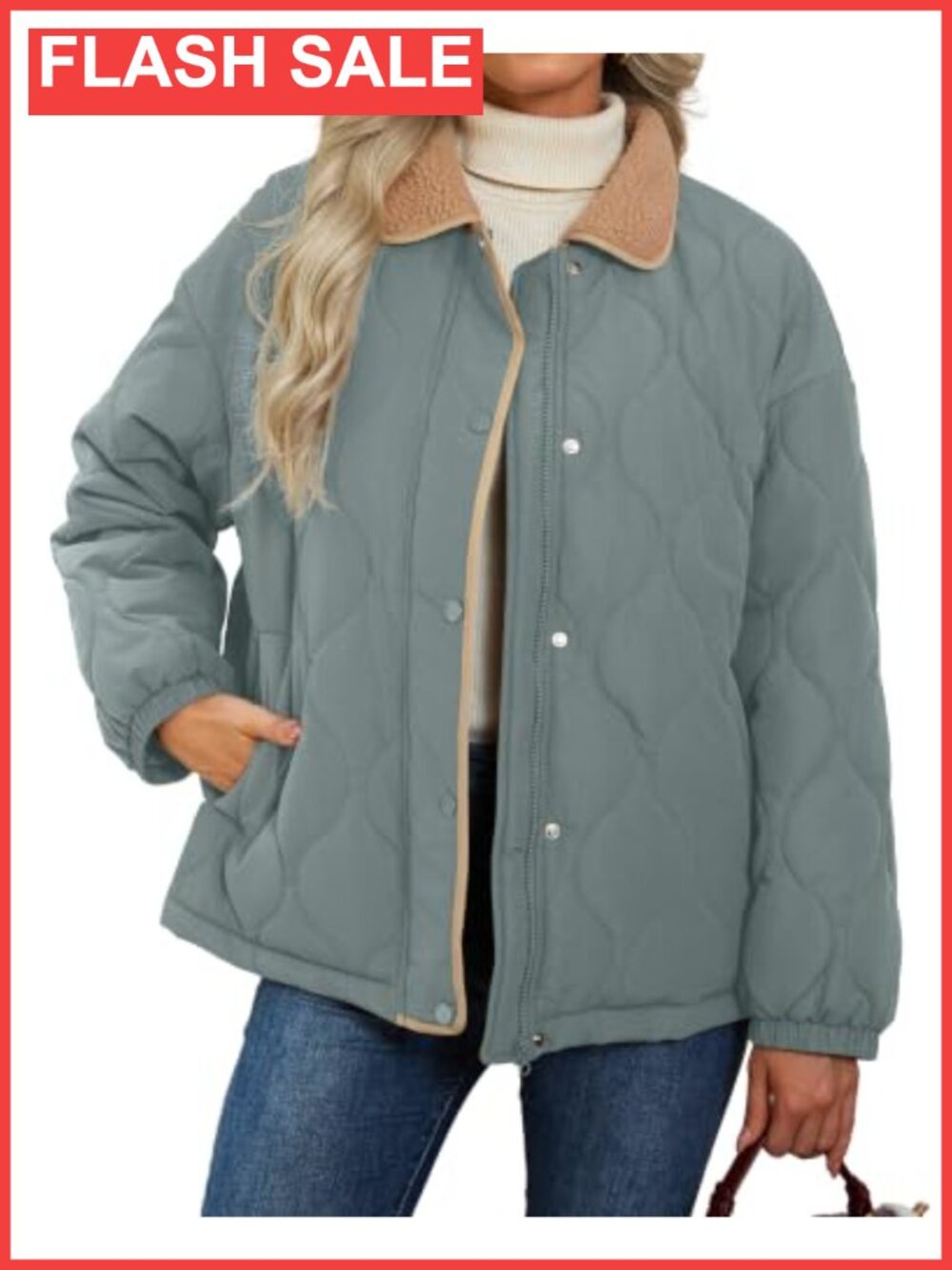 Quilted Puffer Jacket Fuzzy Lapel Snap Front Pockets Lightweight Fall Coat